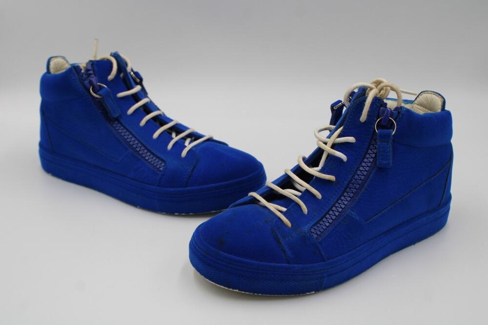 Size 30EU - Guisepe Zanotti Smuggy Velvet Flocked Mid Top Sneakers Blue Velvet